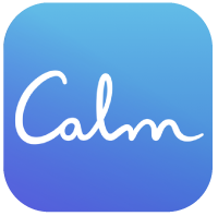 Blue gradient square with the word Calm written in a white, cursive font in the center.