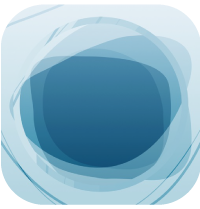 Abstract image with overlapping translucent blue shapes forming a central dark blue area on a light blue background. The shapes create a sense of depth and movement.